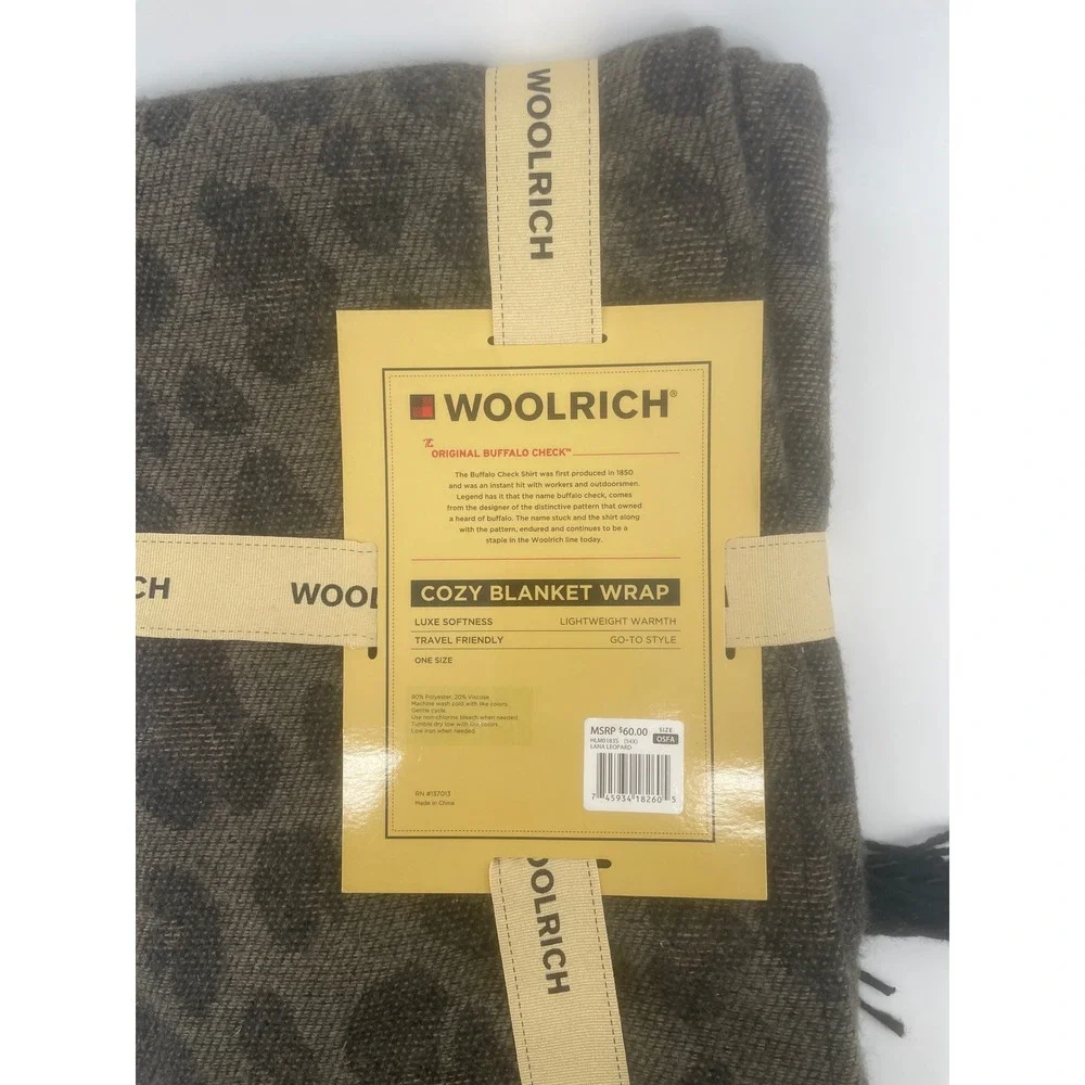 Woolrich Blanket Wrap Women Lana Leopard Olive Black Animal Print Fringe NWT